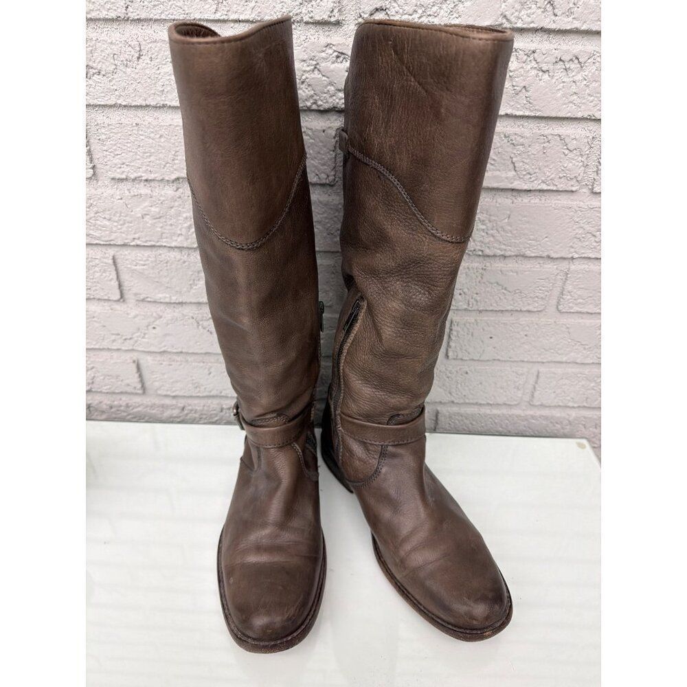 FRYE Phillip Leather Riding Taupe Gray Women’s Boots Size 8B